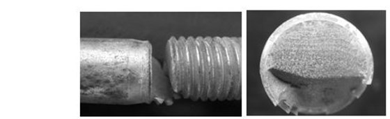 六角頭螺栓疲勞斷裂斷口形貌， 彩鋅螺栓疲勞斷裂斷口形貌