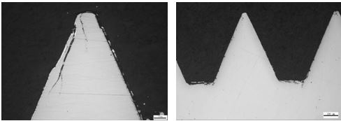 螺紋牙側和牙頂折疊50&times; 圖8-51 螺紋的牙底折疊50&times;