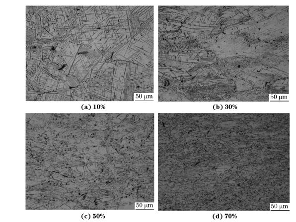 圖４ 在９８０ ℃、應(yīng)變速率為０．０１０s－１下壓縮至不同應(yīng)變量后GH４１６９合金的顯微組織